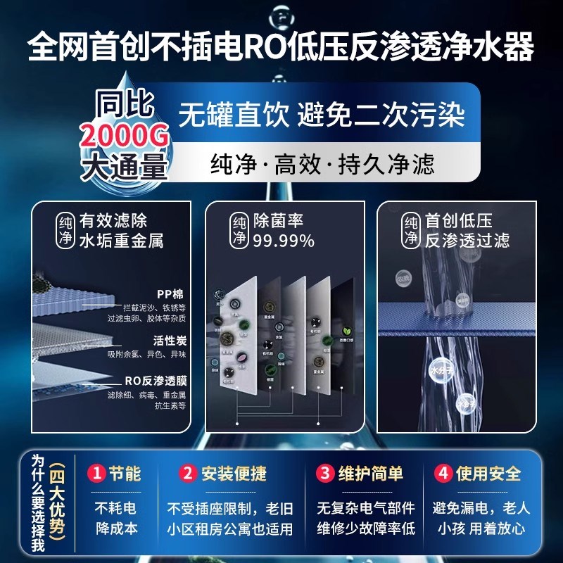 2025新款反渗透净水器台式净饮机壁挂纯水机厨房自来水直饮一体机
