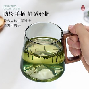 茶杯玻璃杯家用大容量水杯耐高温观山杯创意办公带把喝水杯子日式
