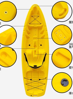 255PE皮划艇Kayak单人艇竞速独木舟水上运动海洋舟硬塑白水硬艇船