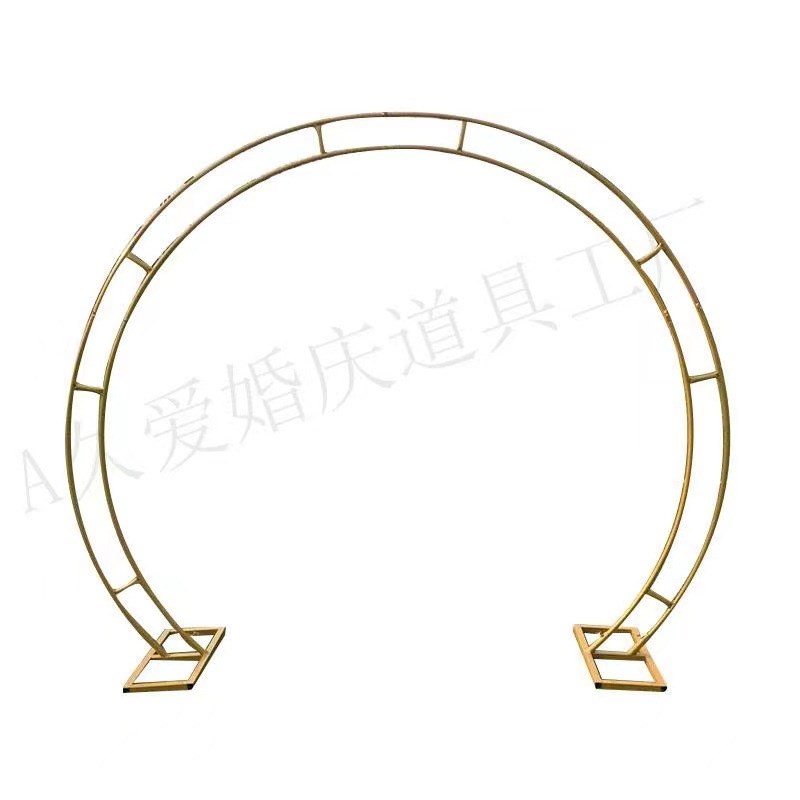 新款婚庆双杆拱门铁艺架子婚礼金色拱门半圆形单杆气球装饰道