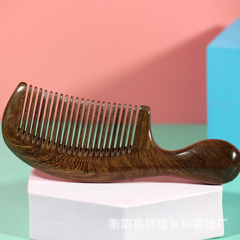 源头绿檀木梳檀香梳金丝檀木梳子儿童美发梳子宽细齿梳