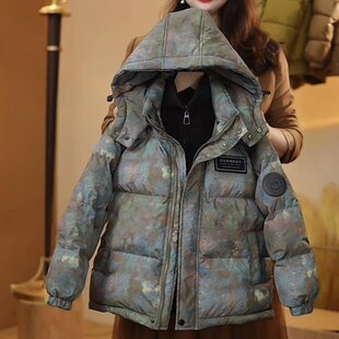 男童油画风耐脏羽绒棉服中大童防风外套保暖冬装连帽假两件棉衣