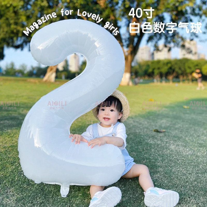 32寸白色数字40寸生日气球装饰铝膜铝箔派对拍照场景布置道具气球