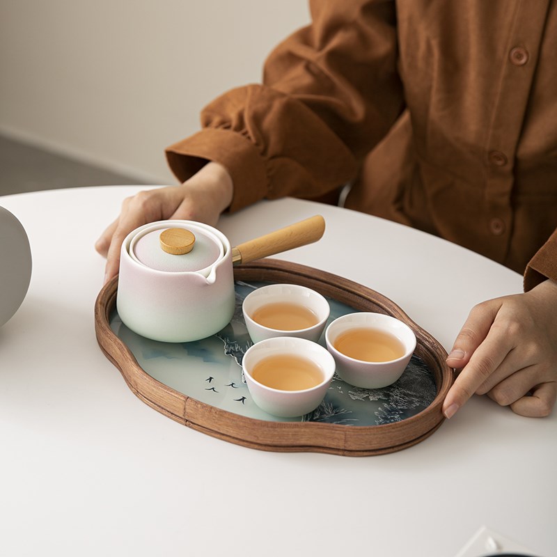 儒里转转泡茶壶旋转自动便捷式旅行茶具套装家用陶瓷懒人泡茶神器