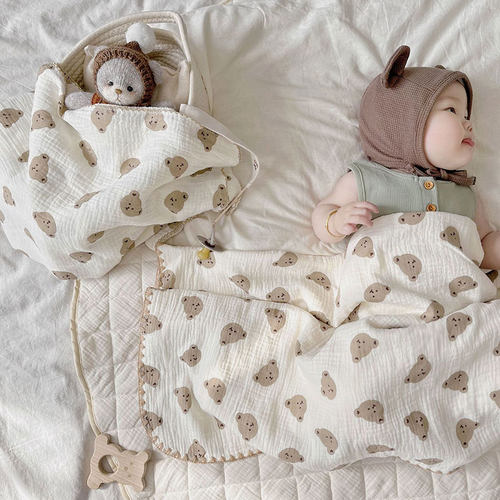 盖肚子夏天小被子薄款婴儿夏季盖毯宝宝空调被盖被纯棉纱布推车毯