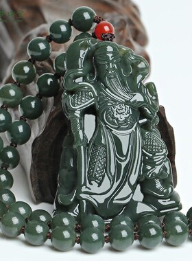 天然新疆和田青玉关公吊坠男女项链武财神大刀关羽玉牌子挂件