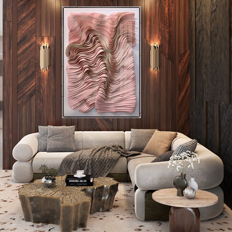 高级艺术现代装饰画 画酒店饭厅入户玄关立体压克力皮革装置墙壁图片