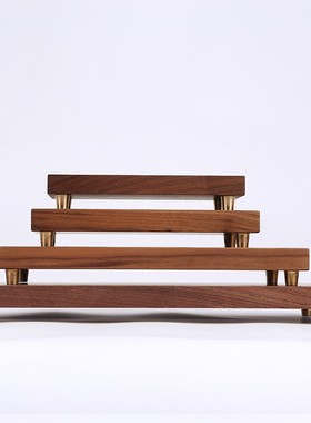 铜匠铁铺 胡桃木原木底座新中式摆件长方形实木质带铜底底座