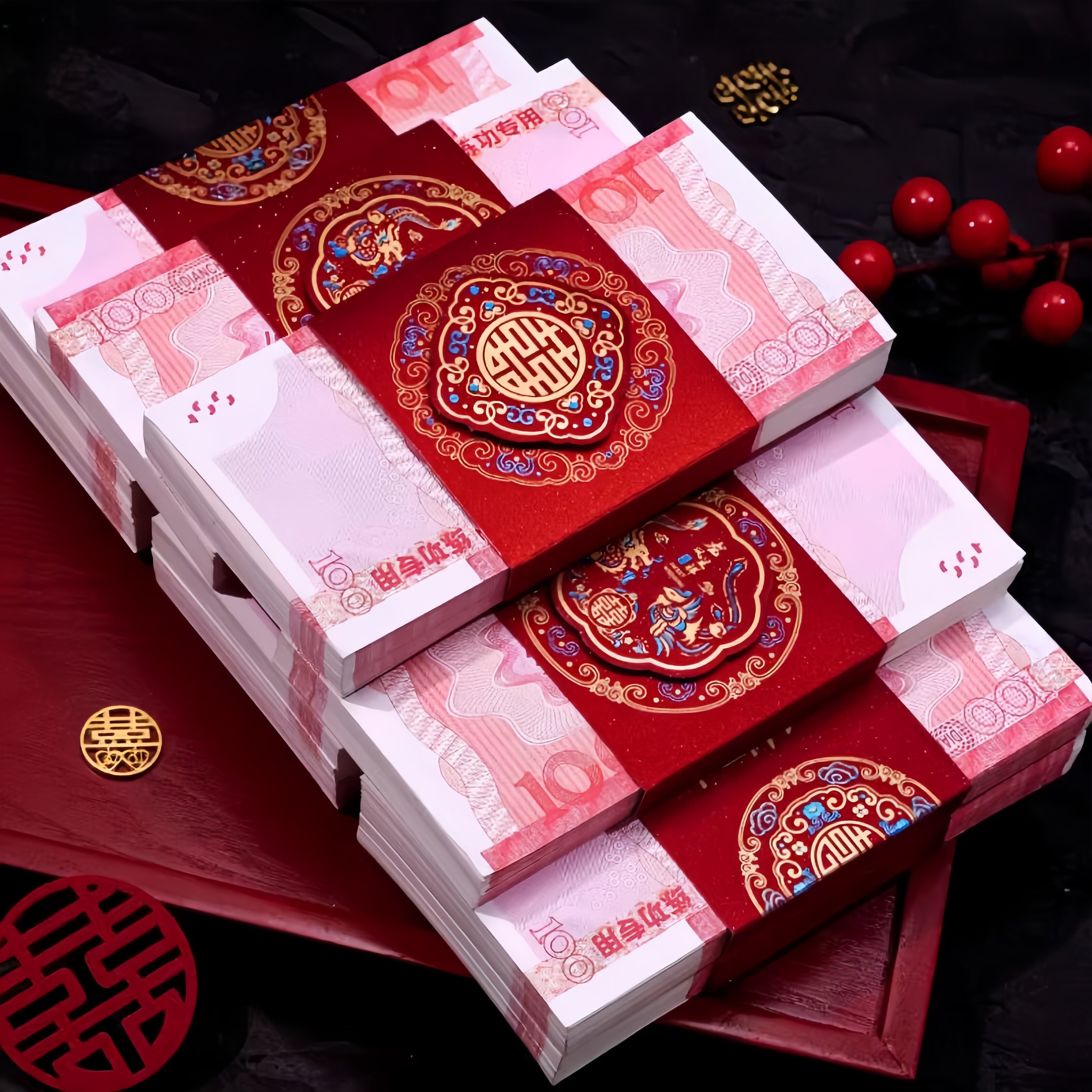 钱套喜字封条一万元卡结婚订婚封钱捆困钱扎钱彩礼利是封用品大全