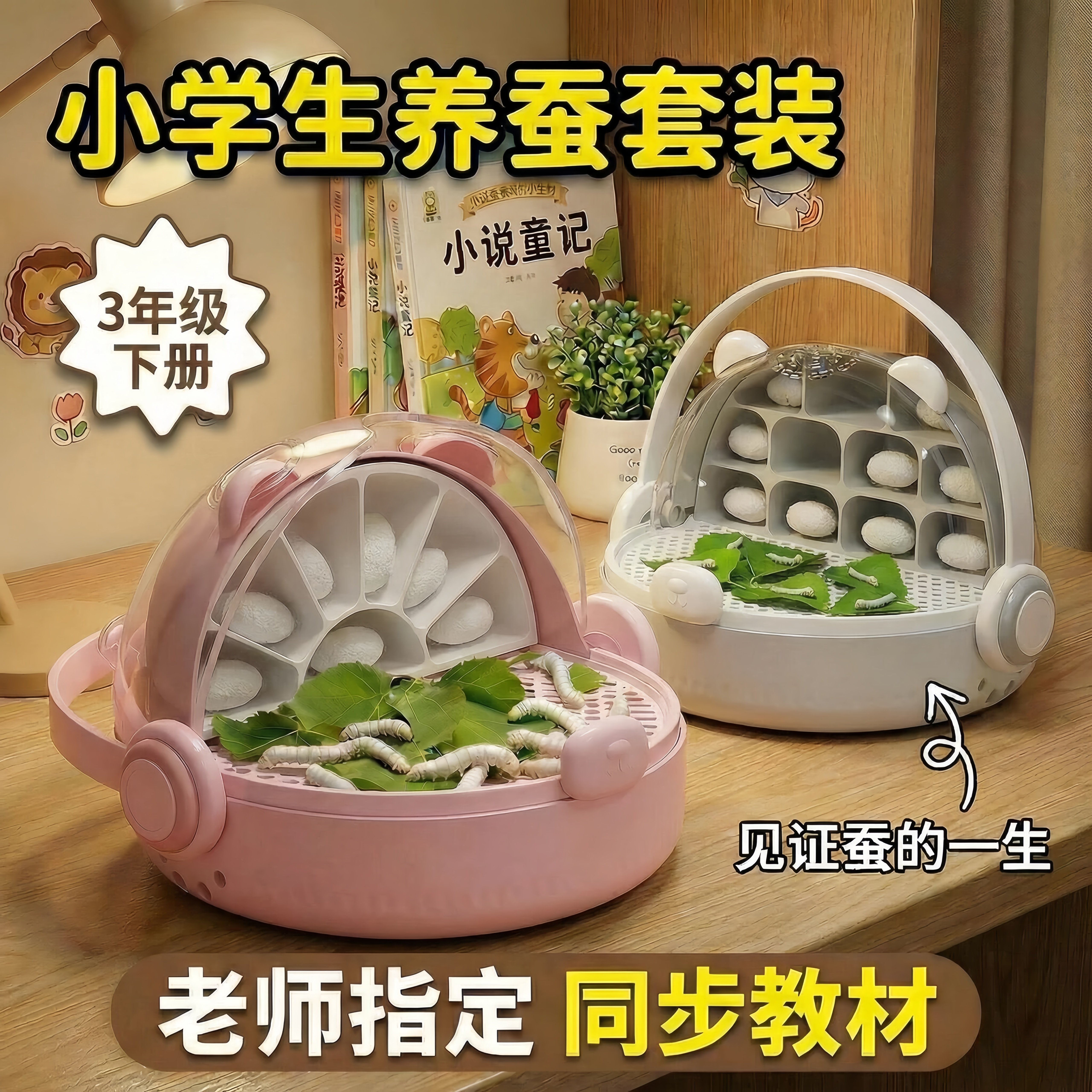 蚕宝宝学生养蚕套装三年级养蚕全套工具蚕卵蝉宝宝幼虫饲养盒桑叶