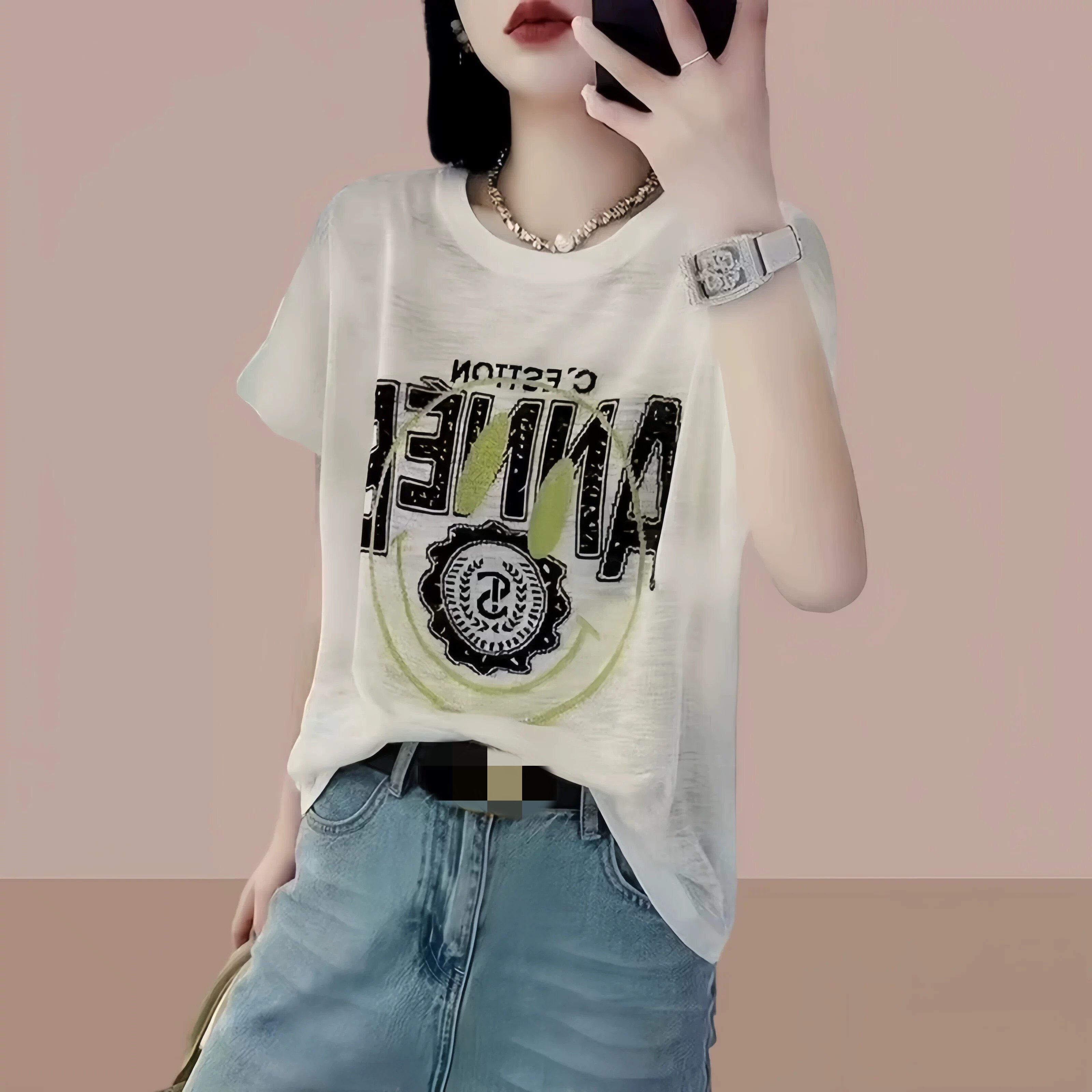 欧货冰丝竹节棉短袖T恤女夏季高端大牌欧洲站胖mm大码白色上衣