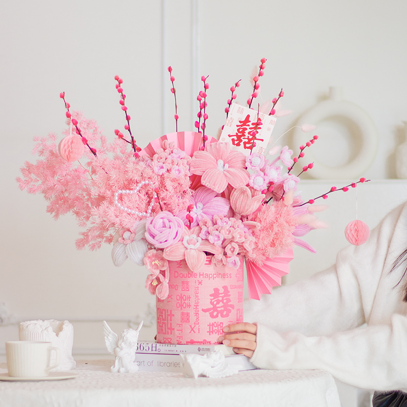 扭扭棒年宵花抱抱桶手工成品花束diy材料包新婚2024新年春节礼物