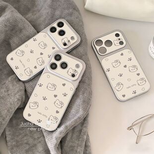 11女防摔保护套 15plus小众14 ins线条Kitty猫适用iPhone17PROMAX皮纹手机壳苹果16Pro仿原小羊皮新款