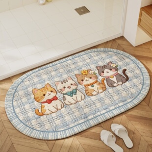 卡通风浴室地垫卫生间门口吸水垫仿亚麻防滑脚垫洗手间速干地毯垫
