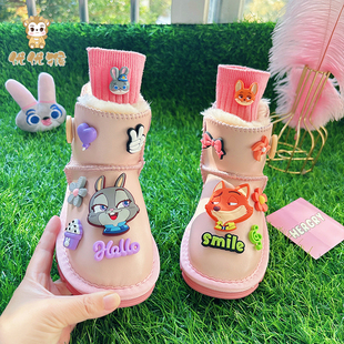 巨好看女童粉色厚底雪地靴女孩2025冬季新款儿童童鞋加绒保暖