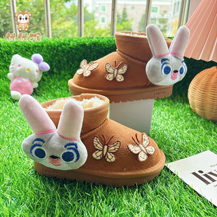 女童栗色毛茸茸雪地靴可爱儿童童鞋冬款洋气厚底增高2025新款冬季