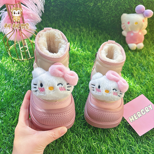 公主风女童女宝粉色加绒雪地靴2025新款冬季棉鞋防水防滑女孩冬鞋