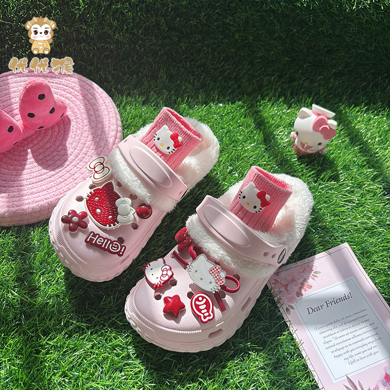 女童宝宝加棉加绒拖鞋儿童洞洞鞋平底防滑时尚女孩女生2025正流行