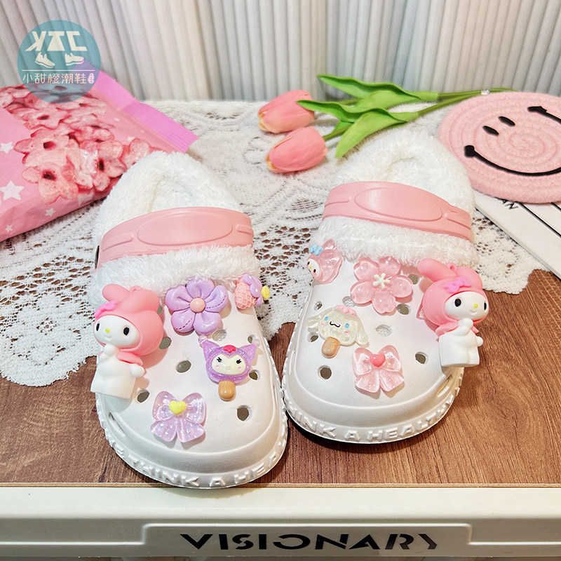 宝宝可爱棉拖鞋女秋冬2025新款女童加绒保暖洞洞鞋儿童家居可外穿