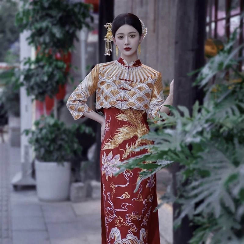 新中式头饰新娘秀禾服头饰龙凤褂凤钗发饰旗袍2024新款发簪高端