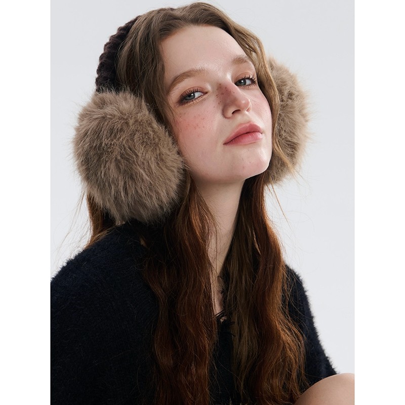 MDESIGN 仿狐狸毛可折叠保暖耳罩冬女纯色毛绒耳套防冻耳朵耳捂子