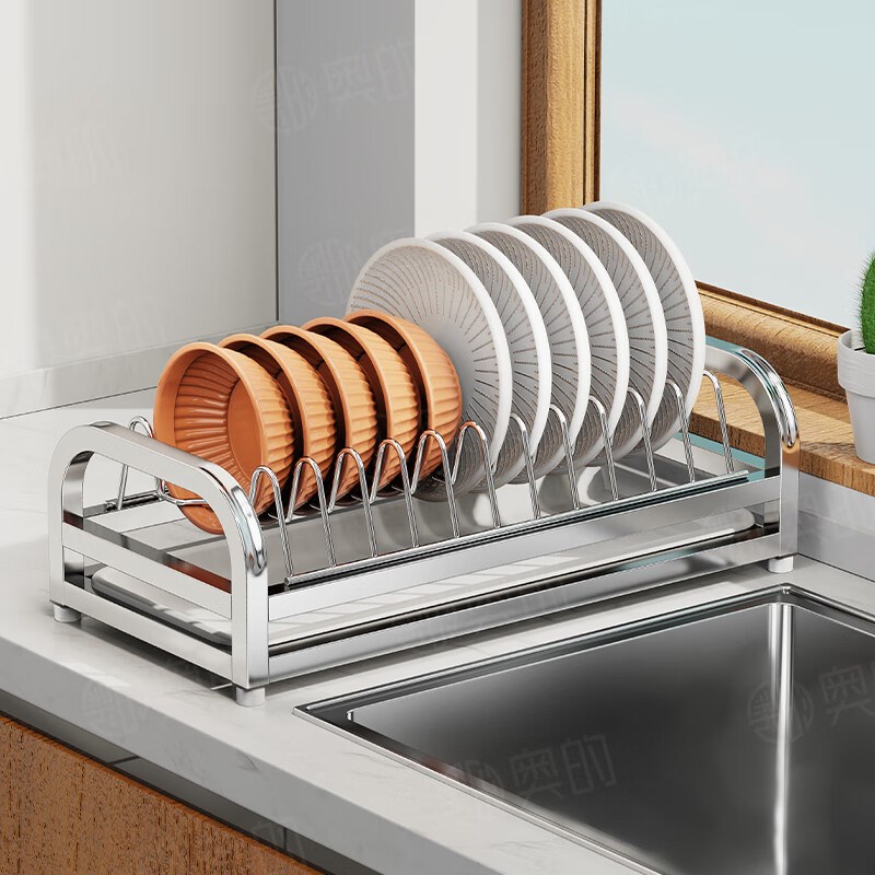 奥的304不锈钢小型沥水碗架厨房窗台置碗架单层晾碗架碗盘收纳架