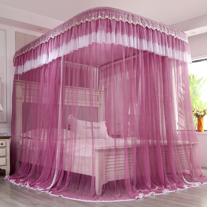 导轨蚊帐U型轨道家用1.8m支架固定纹账加密加厚1.5米床宫廷公主风