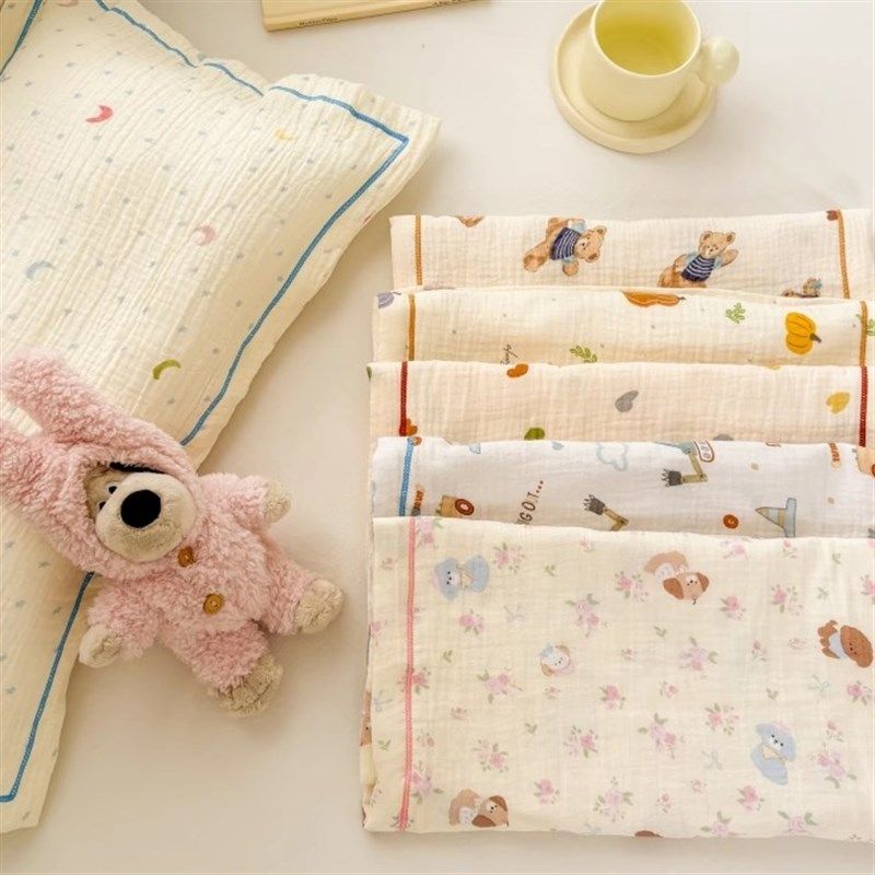 全棉双层纱布枕套纯棉儿童宝宝乳胶枕芯枕头套一对装2025新款单个