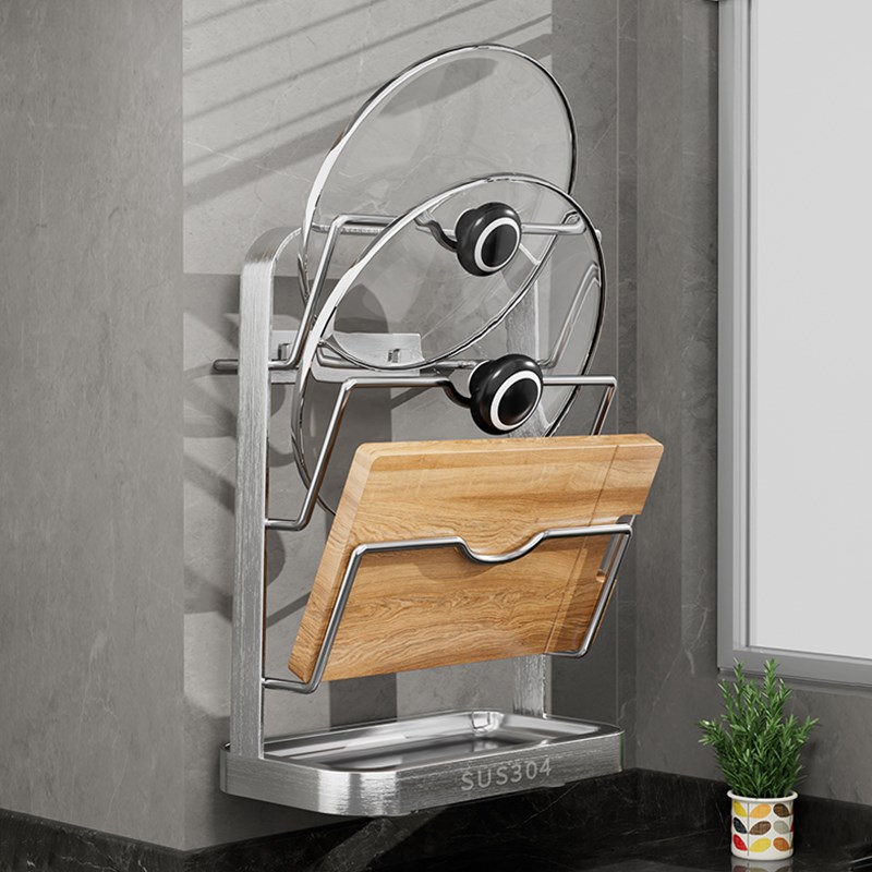 锅盖架壁挂式304不锈钢厨房置物架家用收纳架菜板架多层砧板架子