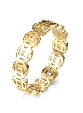 【立减100】时尚爆款铜钱覆古戒指小众设计气质百搭指环女生