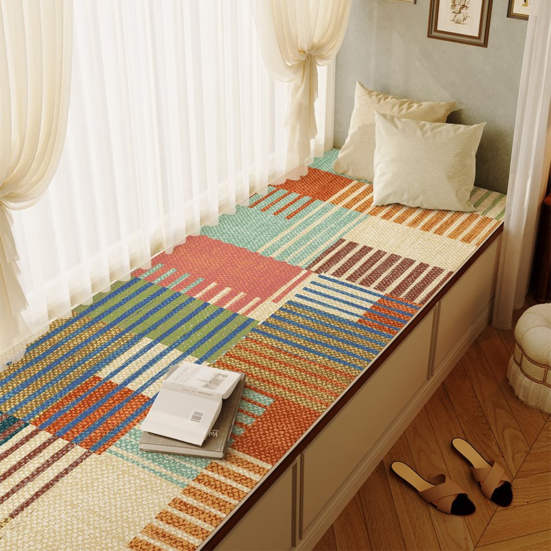 美式格子飘窗垫窗台垫2024新款四季通用主卧室飘窗毯可机洗定制