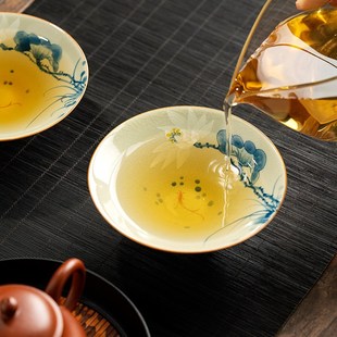 家用功夫茶盏 老陶泥茶杯手绘斗笠杯个人陶瓷主人杯中式