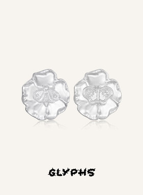GLYPHS/符界纳西族东巴文蜂蜂蝶蝶耳钉AB款耳饰简约百搭耳环
