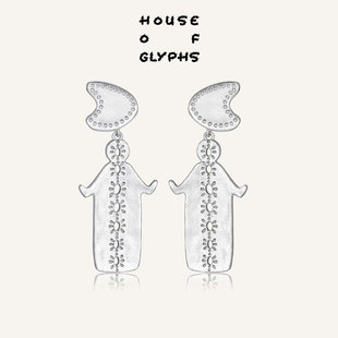 House of Glyphs符界HOG纳西族幸运女孩盼金妹耳坠东巴文耳钉