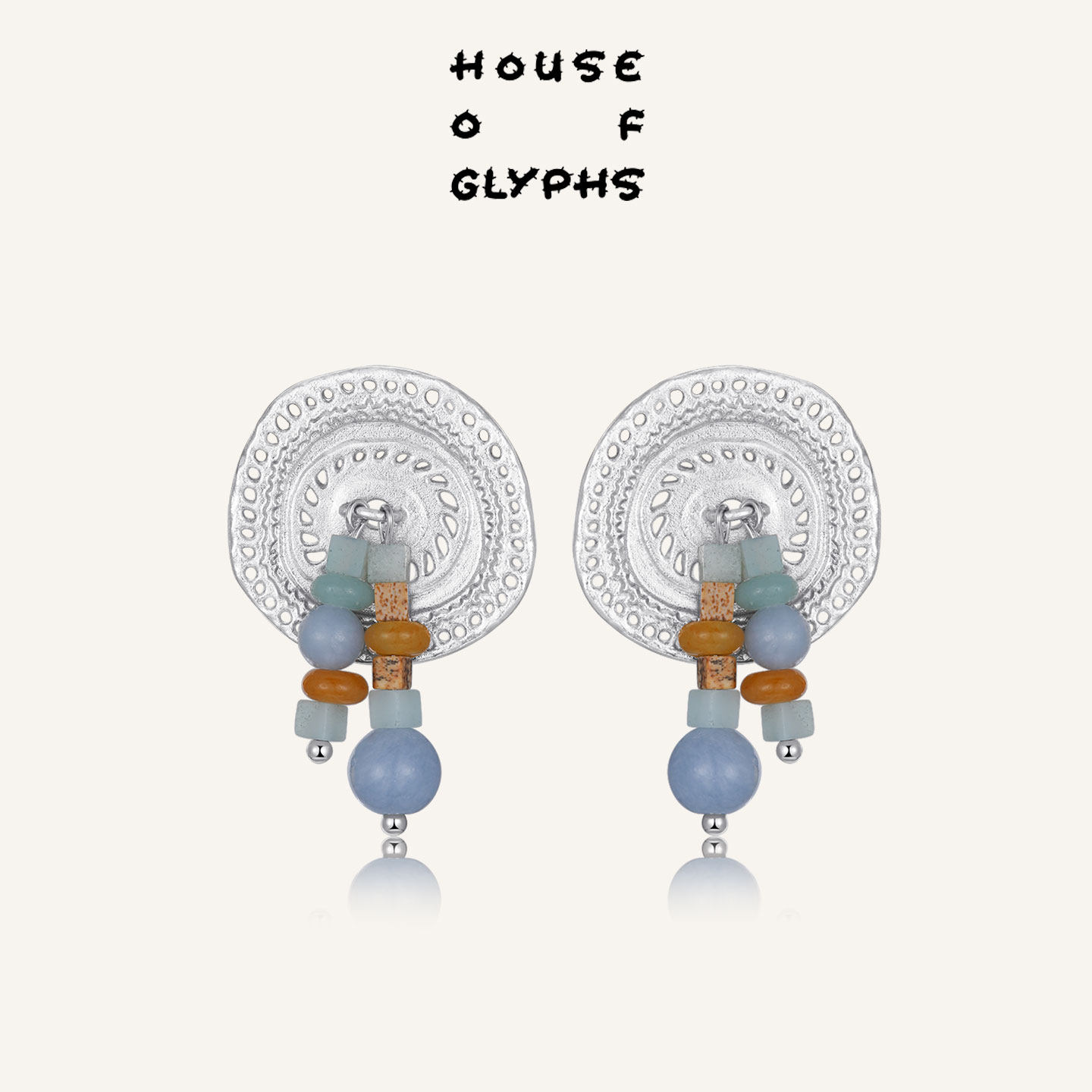 House of Glyphs符界HOG云南纳西族披星戴月天使石串珠耳钉