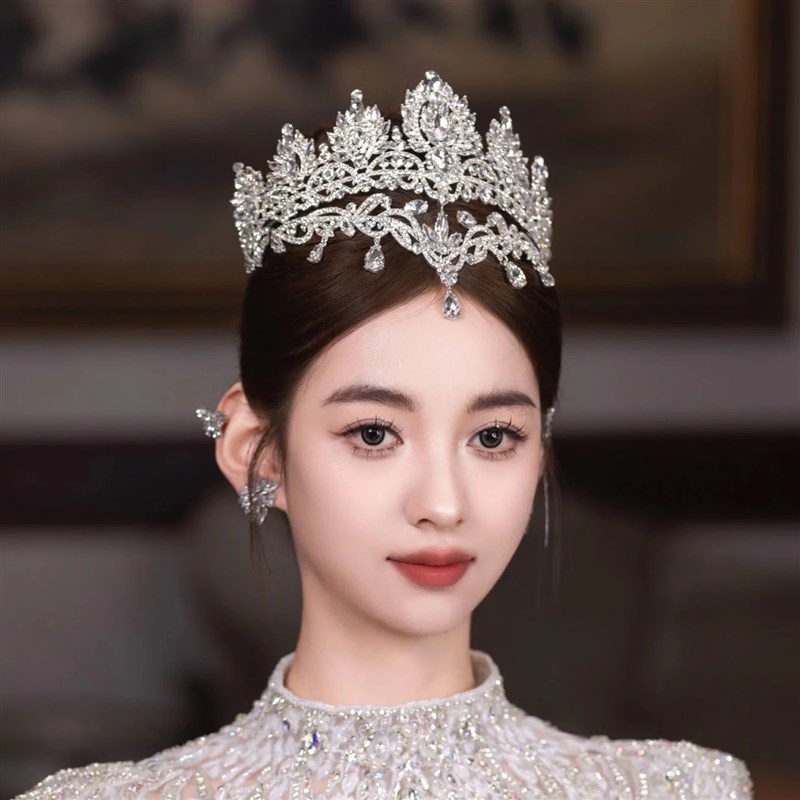 重工新娘结婚皇冠双层韩式奢华王冠主纱婚纱水晶大气跟妆简约发饰