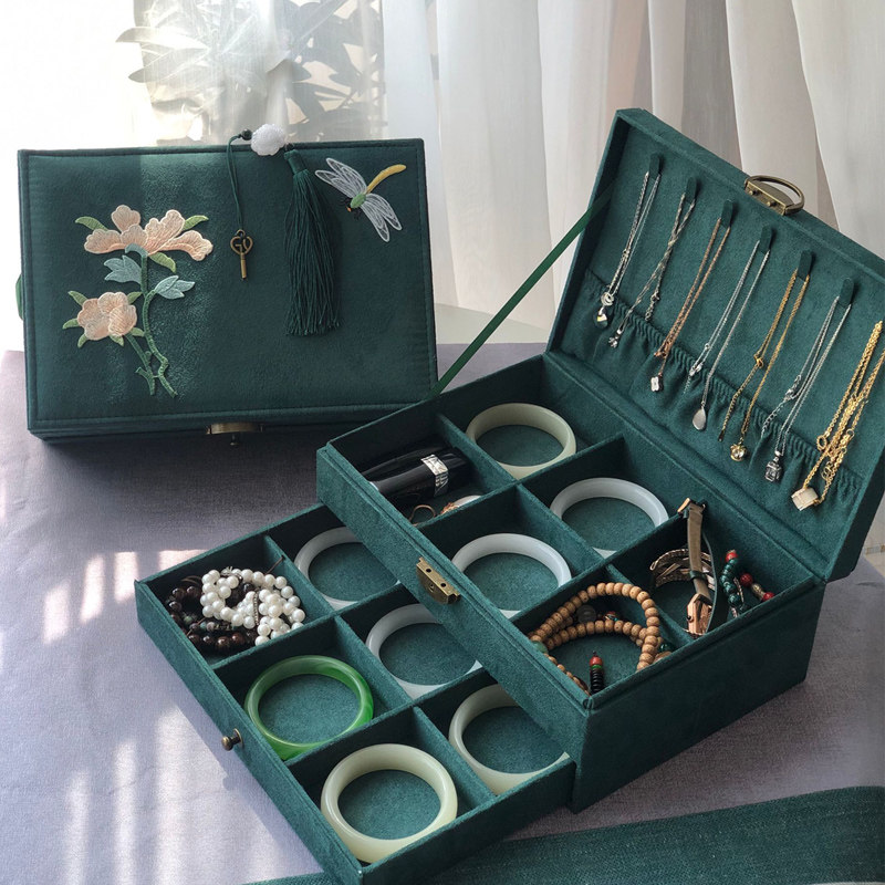 带锁复古首饰盒珠宝项链戒指耳钉耳环手镯玉器手饰品收纳盒高档