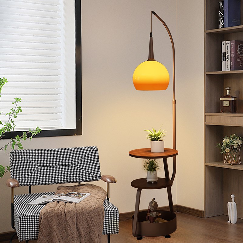 法式中古柚子落地灯置物架无线充客厅沙发旁立式台灯茶几钓鱼灯