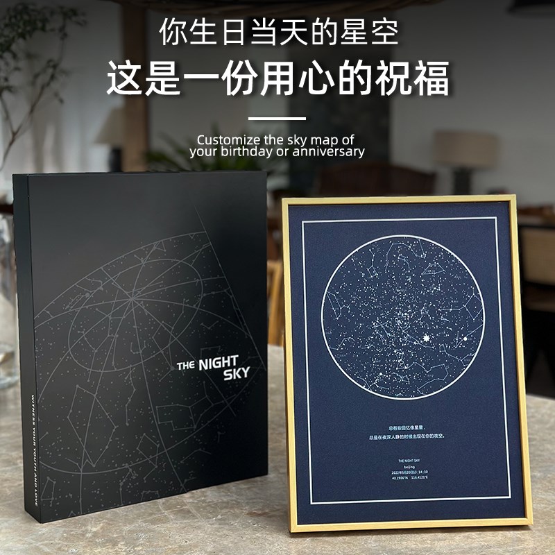 定制礼物当晚星空图浪漫生日纪念挂画创意情人节送女友装饰画礼物