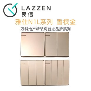 Nader良信香槟金 单开双控五孔空调电脑二位连体联排开关插座面板