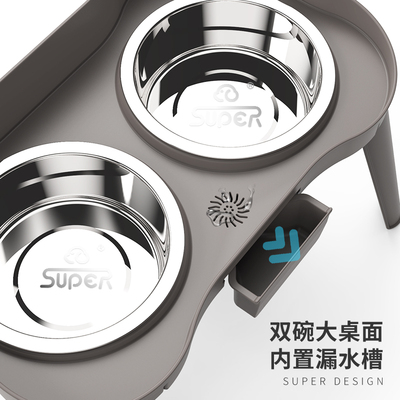 休普狗食盆狗碗狗盆饮水双碗宠物防打翻狗饭盆水盆一体护颈高脚碗