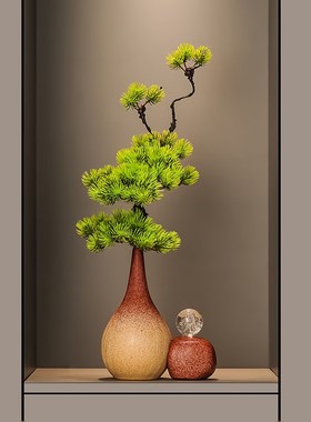 现代新中式高级陶瓷细长高花瓶入户玄关摆件客厅迎客松花艺装饰品