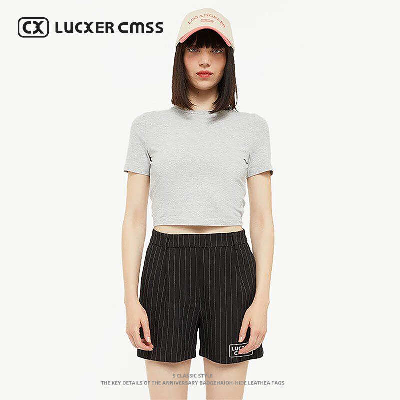 LUKER CMSS高街潮牌休闲百搭男女同款宽松条纹短裤