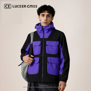 LUKER CMSS潮牌百搭休闲拼色大码男装夹克潮流外套