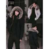 序77 座山雕重磅850g重磅水洗做旧正肩可拆卸结构纯棉连帽外套