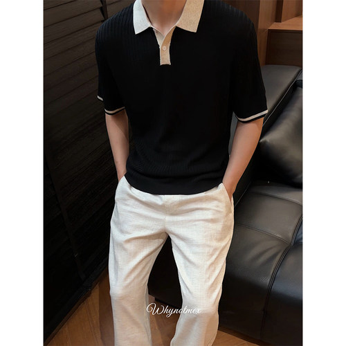 序77夏季新款 亚麻天丝混纺短袖老钱风polo衫休闲透气上衣