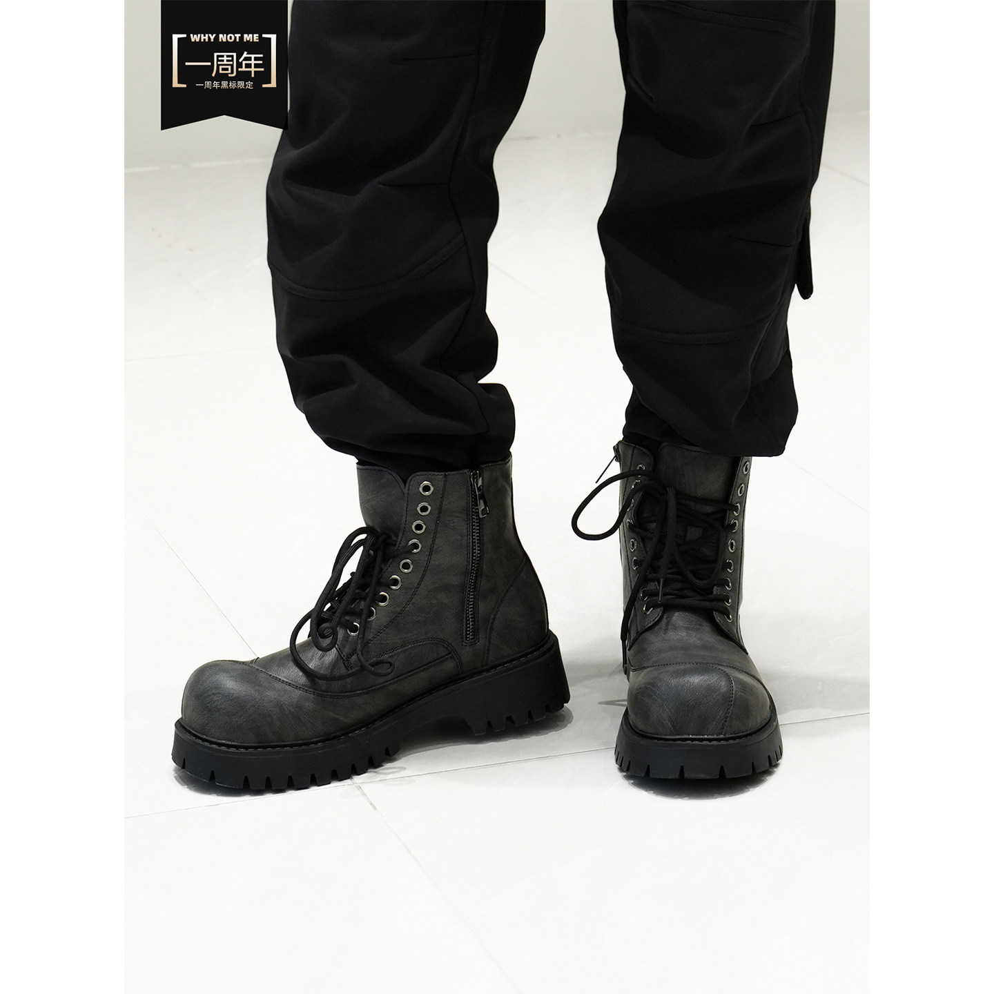 序77秋冬新款 复古做旧水泥灰增高百搭马丁靴米奇大头鞋工装靴,流行男鞋,时装靴,淘宝优惠券,粉丝福利购,淘宝优惠卷