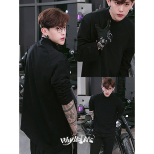 男长袖 正肩宽松显瘦黑色纯棉简约半高领打底衫 内搭新款 序77秋季