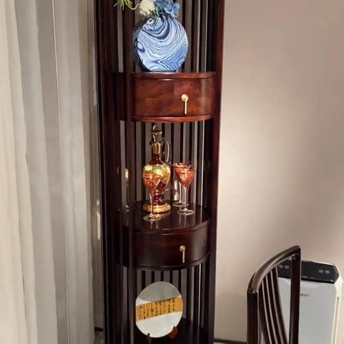 新中式实木现代圆角柜茶叶柜客厅转角边柜置物架花架禅意家俱定制