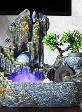 高山流水摆件假山喷泉客厅循环水车风水轮招财装饰客厅树脂造景